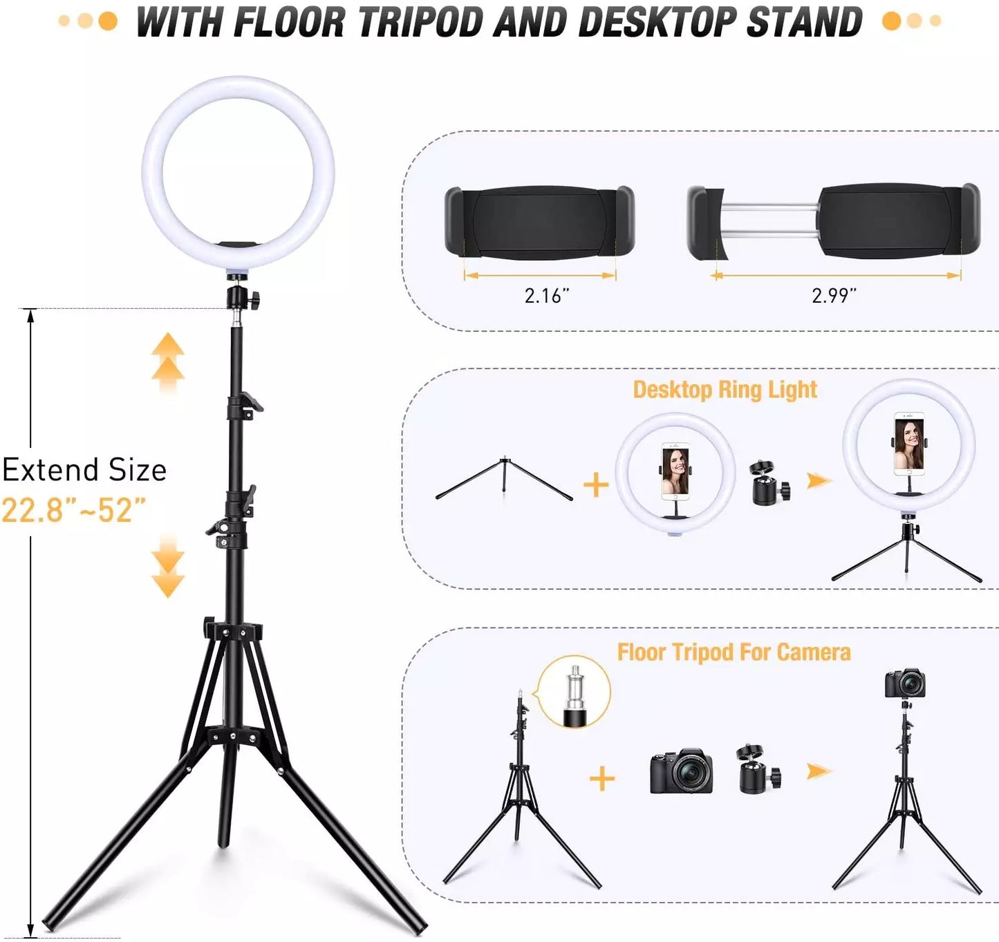 LED RING LIGHT STOR STATIV 10"